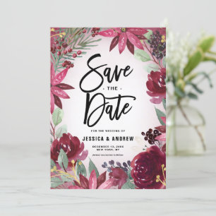 Save The Date Boho Bourgogne Hiver Cadre Floral Hiver