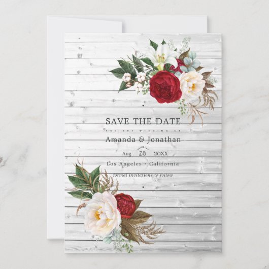 Save The Date Boho Bourgogne - Mariage Floral Bohème Marsala (Devant)