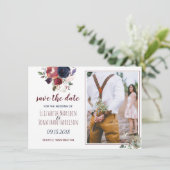 Save The Date Boho Bourgogne Navy Fleurs Photo Enregistrez La Da (Debout devant)