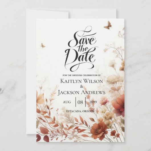 Save The Date Boho Browns with Butterflies Floral Wedding (Devant)