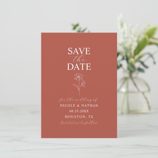 Save The Date Boho Budget Terracotta Rust Flower Mariage | DO-IT (Debout devant)