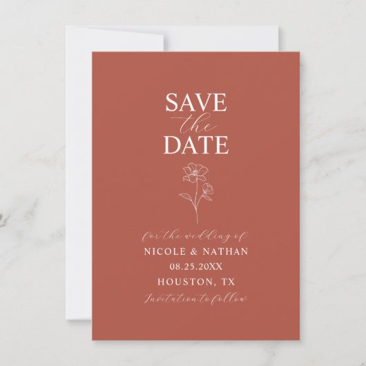 Save The Date Boho Budget Terracotta Rust Flower Mariage | DO-IT (Devant)