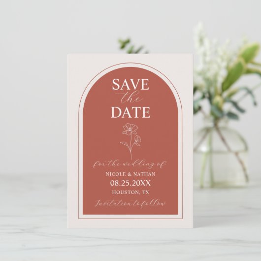 Save The Date Boho Budget Terracotta Rust Flower Mariage | DO-IT (Debout devant)