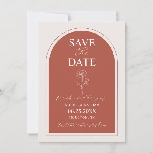 Save The Date Boho Budget Terracotta Rust Flower Mariage | DO-IT (Devant)