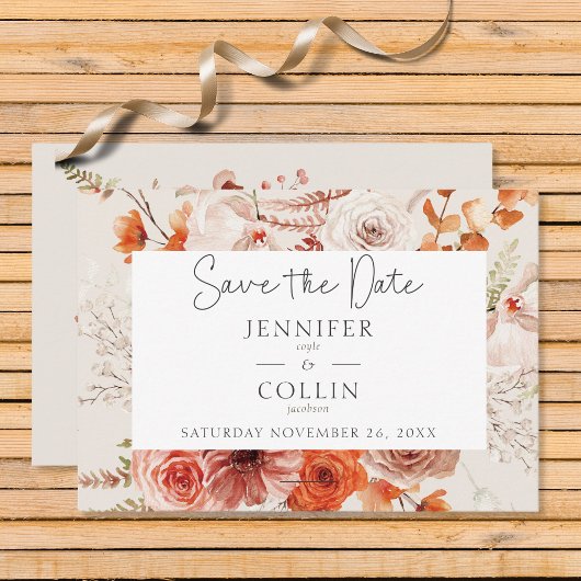 Save The Date Boho Burange Chute Florale Arche Monogramme Beige
