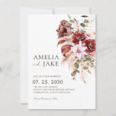 Save The Date Boho Burgundy & Blush Modern Floral (Devant)