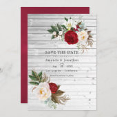Save The Date Boho Burgundy - Marsala Floral Mariage Photo (Devant / Derrière)