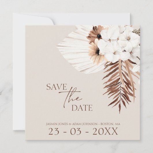 Save The Date Boho Champagne White Pampas Grass Mariage (Devant)