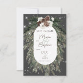 Save The Date Boho Charcoal Pine Winter Sparkle Mariage (Devant)