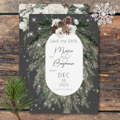 Save The Date Boho Charcoal Pine Winter Sparkle Mariage