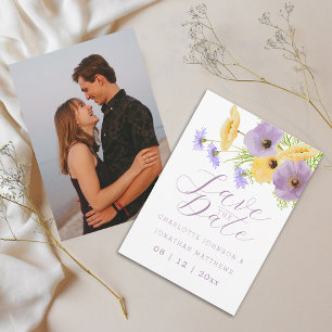 Save The Date Boho Chic Aquarelle Fleurs Sauvages Photo Mariage