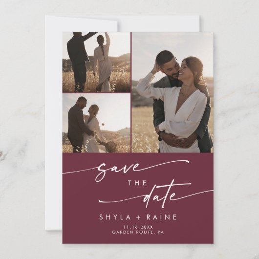 Save The Date Boho Chic Bourgogne Rouge Multi Photo QR Code (Devant)