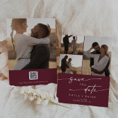Save The Date Boho Chic Bourgogne Rouge Multi Photo QR Code