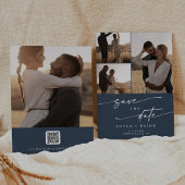 Save The Date Boho Chic Dark Navy Bleu Multi Photo QR Code