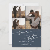 Save The Date Boho Chic Dark Navy Bleu Multi Photo QR Code (Devant)