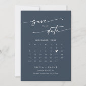 Save The Date Boho Chic Dark Navy Bleu QR Code Calendrier photo (Devant)