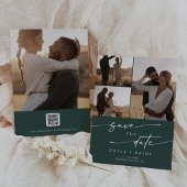 Save The Date Boho Chic Emerald Green Multi Photo QR Code