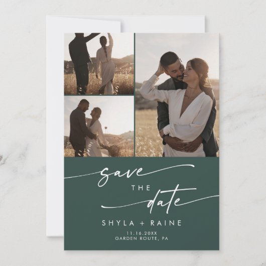 Save The Date Boho Chic Emerald Green Multi Photo QR Code (Devant)