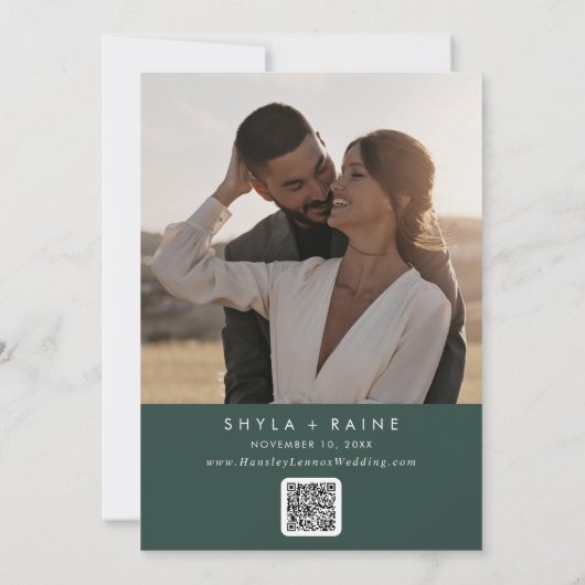 Save The Date Boho Chic Emerald Vert QR Code Calendrier photo (Dos)