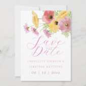 Save The Date Boho Chic Fleur de Fleur Rose Photo Mariage (Devant)