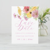 Save The Date Boho Chic Fleur de Fleur Rose Photo Mariage (Debout devant)
