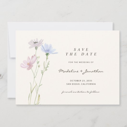 Save The Date Boho Chic Fleur sauvage Mariage beige (Devant)