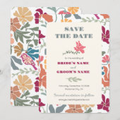 Save The Date Boho Chic Floral Mariage Rétro Milieu de Siècle (Devant / Derrière)