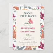 Save The Date Boho Chic Floral Mariage Rétro Milieu de Siècle (Devant)
