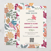 Save The Date Boho Chic Floral Mariage Rétro Milieu de Siècle (Devant / Derrière)