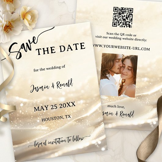Save The Date Boho Chic Gold Sparkling Photo Enregistrer la cart