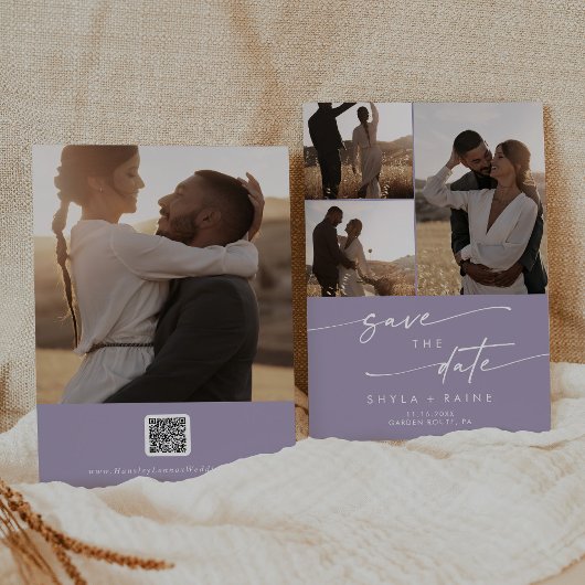 Save The Date Boho Chic Lavande Purple Multi Photo QR Code