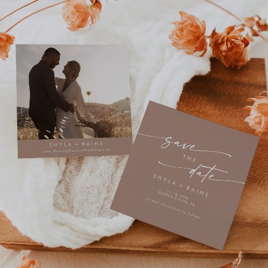 Save The Date Boho Chic Neutral Taupe Carré Photo Retour