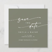 Save The Date Boho Chic Olive Green Carré Photo Retour (Devant)
