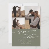Save The Date Boho Chic Olive Vert Multi Photo QR Code (Devant)