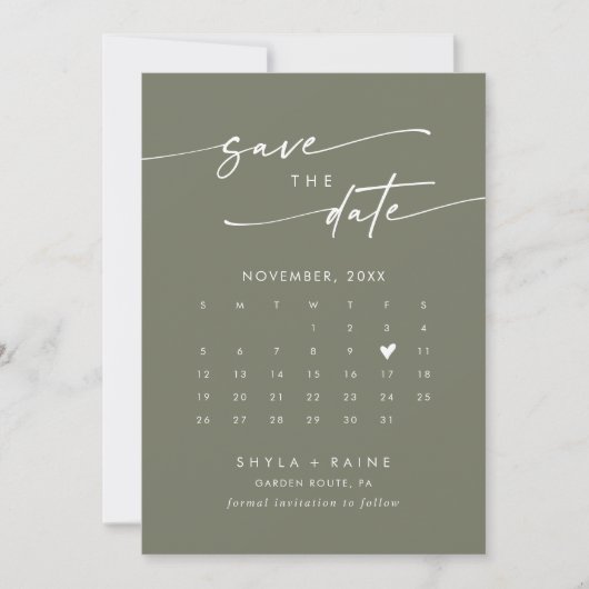 Save The Date Boho Chic Olive Vert QR Code Calendrier photo (Devant)