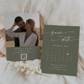Save The Date Boho Chic Olive Vert QR Code Calendrier photo