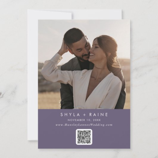 Save The Date Boho Chic Plum Purple QR Code Calendrier photo (Dos)