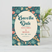 Save The Date Boho Chic Rétro Fleurs Mariage (Debout devant)