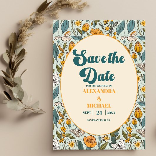 Save The Date Boho Chic Rétro Fleurs Mariage