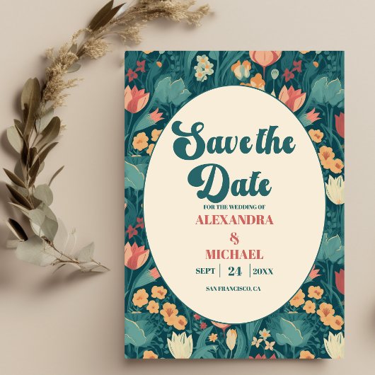 Save The Date Boho Chic Rétro Fleurs Mariage