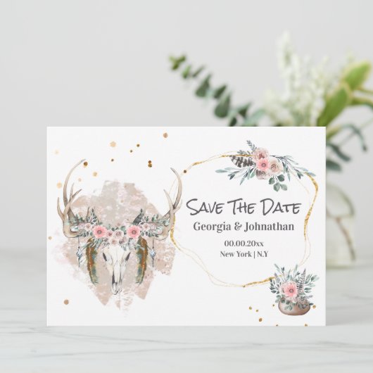 Save The Date Boho chic rose boho rose vif (Debout devant)