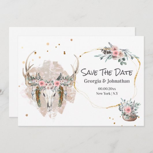 Save The Date Boho chic rose boho rose vif (Devant / Derrière)