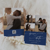 Save The Date Boho Chic Royal Blue Multi Photo QR Code