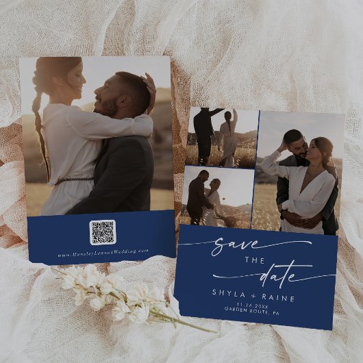 Save The Date Boho Chic Royal Blue Multi Photo QR Code