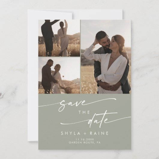 Save The Date Boho Chic Sage Vert Multiphoto QR Code (Devant)