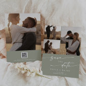 Save The Date Boho Chic Sage Vert Multiphoto QR Code