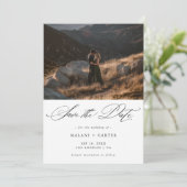 Save The Date Boho Chic Script Mountain Photo Mariage de luxe (Debout devant)