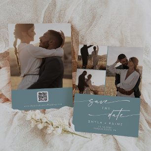 Save The Date Boho Chic Seafoam Turquoise multi photo QR Code