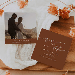 Save The Date Boho Chic Terracotta Carré Photo Retour