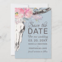 Boho crâne de vache rustique Floral Aquarelle rose